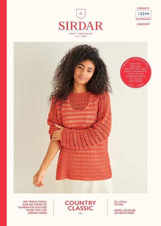 SIRDAR 10244  Boat Neck Crochet Tunic in Country Classic 4 Ply