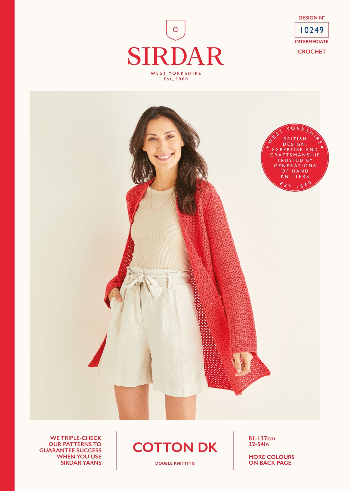 SIRDAR 10249  Longline Picot Crochet Cardigan in Cotton DK