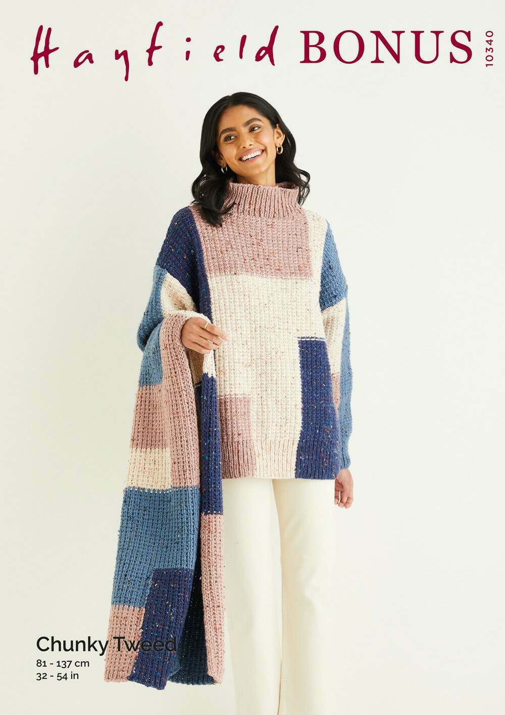 SIRDAR 10340 Sweater and Scarf in Hayfield Bonus Chunky Tweed