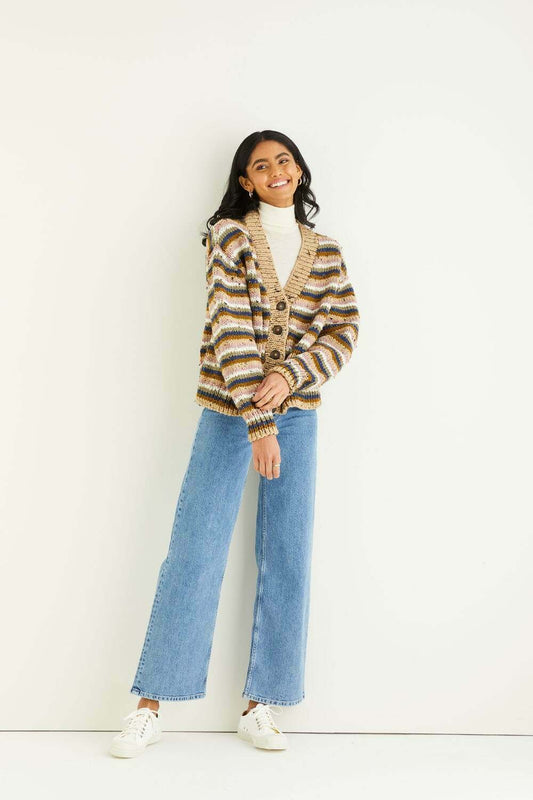 SIRDAR 10342  Striped Cardigan in Hayfield Bonus Chunky Tweed
