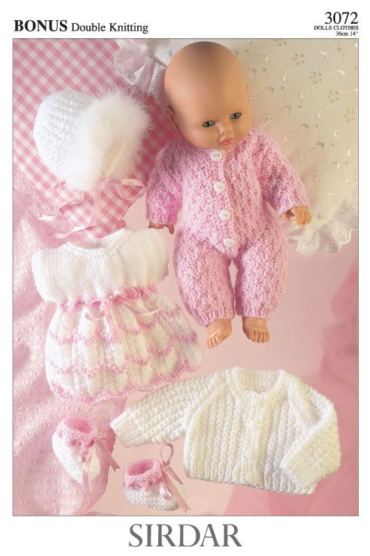 SIRDAR 3072  Doll Dress, Bootees, All-in-One, Jacket & Bonnet in Bonus DK