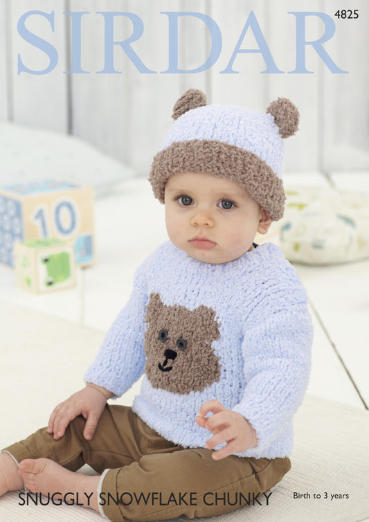 SIRDAR 4825  Teddy Bear Sweater & Hat in Snuggly Snowflake Chunky