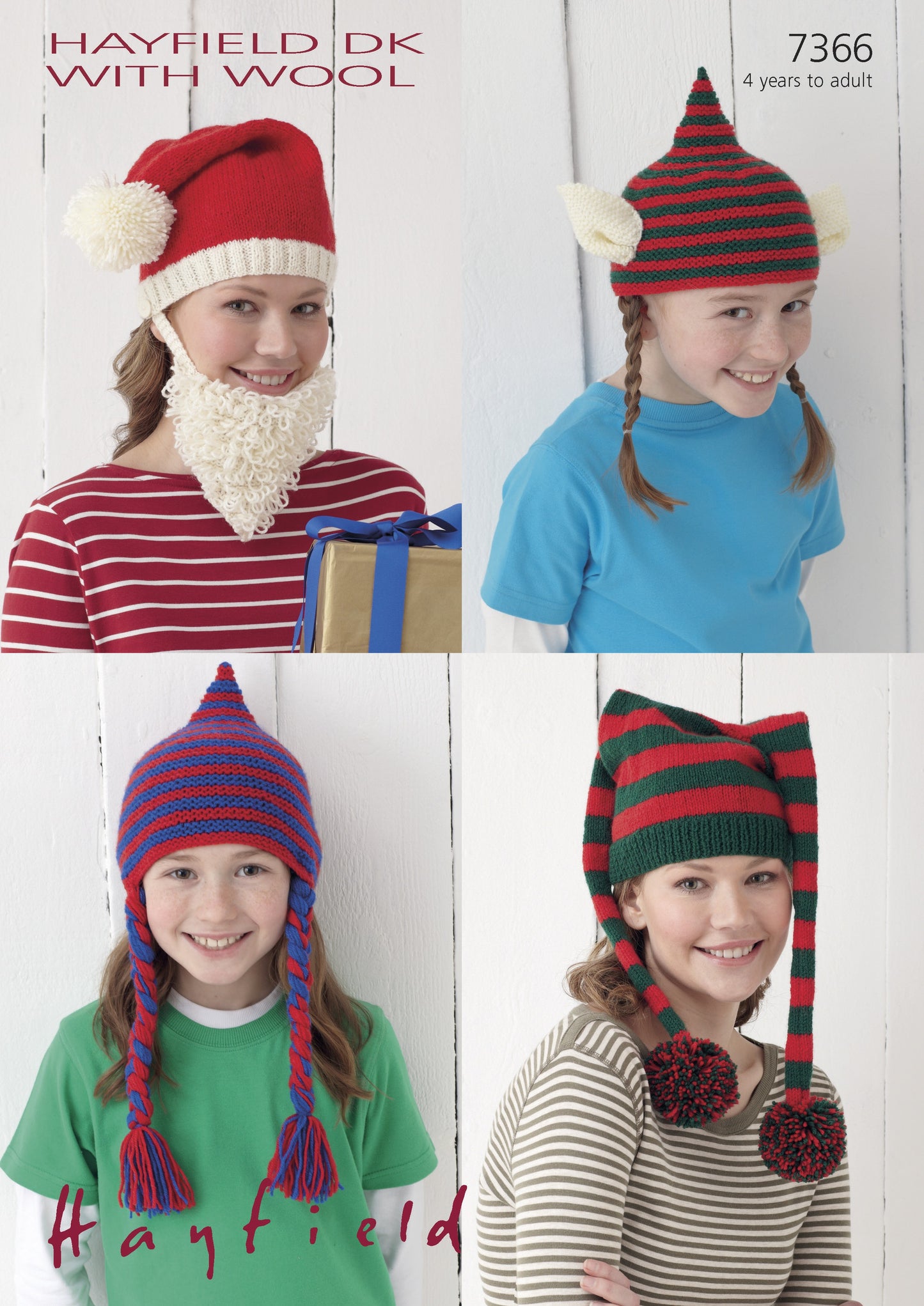 Sirdar 7366 Christmas Hats in Hayfield DK with Wool