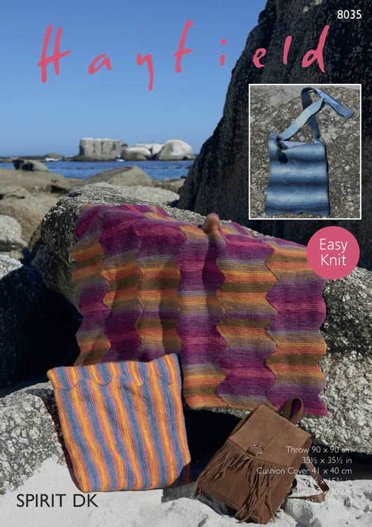 SIRDAR 8035  Throw, Cushion Cover & Bag in Hayfield Spirit DK