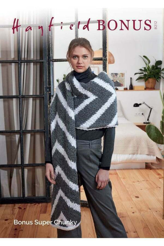 SIRDAR 8212  Wraps (Chevron Scarf/Shawl) in Hayfield Bonus Super Chunky
