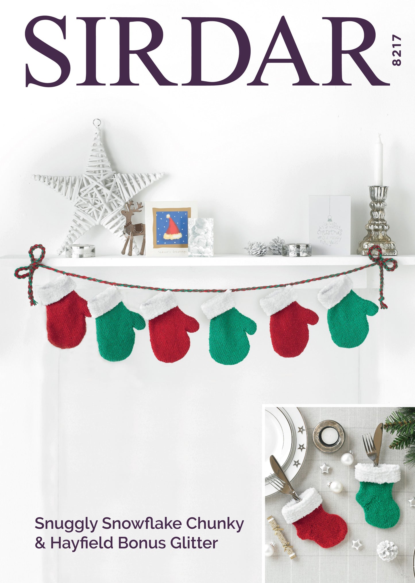 SIRDAR 8217  Christmas Decorations in Bonus Glitter DK & Snuggly Snowflake Chunky