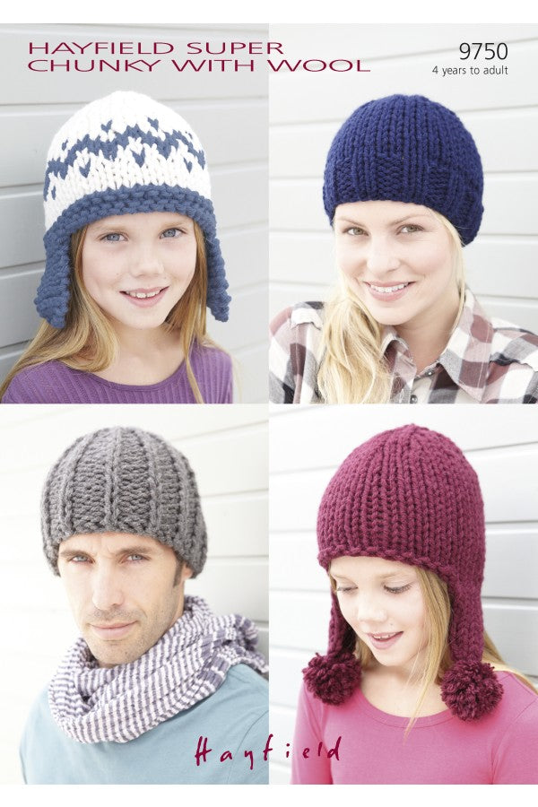 SIRDAR 9750  Hats in Hayfield Super Chunky With Wool